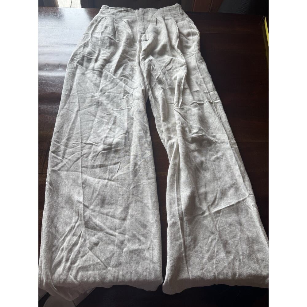 Lost + Wander Linen Blend Wide Leg Pants Beige High Rise XS Resort Coastal - Picture 7 of 8